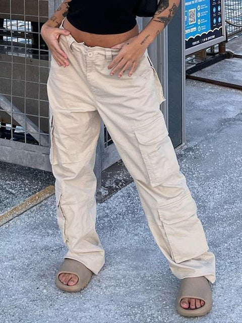 Pantalon Cargo Vintage Baggy Jeans pour femmes, mode Streetwear des années 90, poches, jambes larges, taille haute, pantalon droit en Denim Y2k