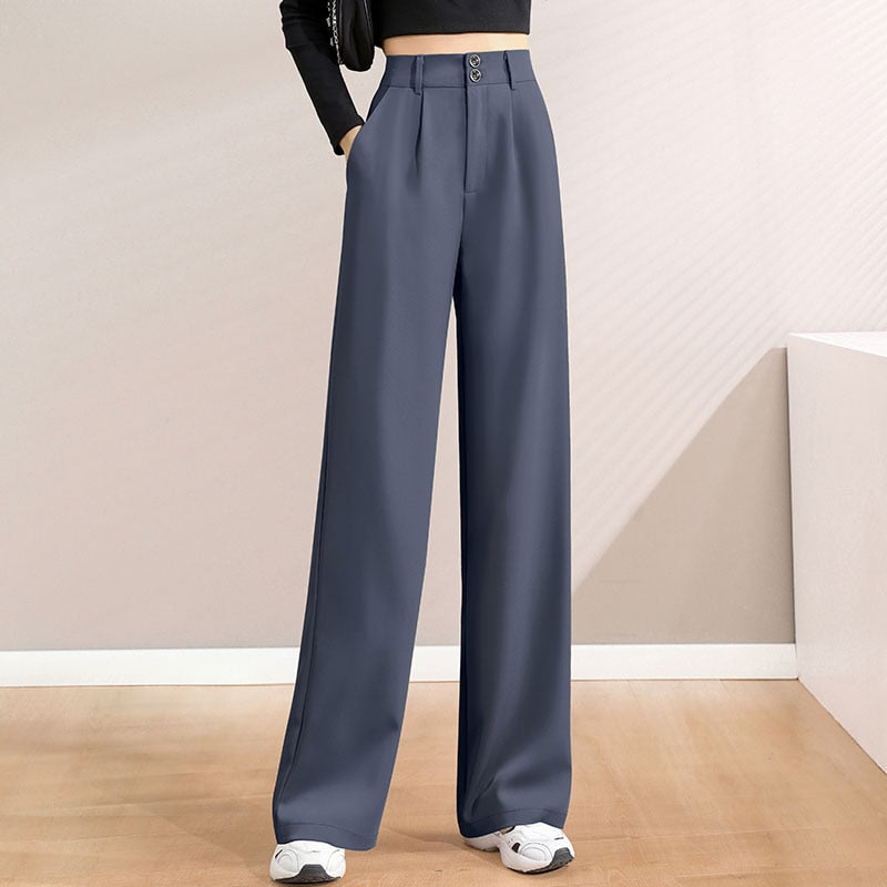 Pantalon drapé taille haute pour femmes, ample, décontracté, jambe droite, longueur au sol, classe professionnelle, large, nouvelle collection