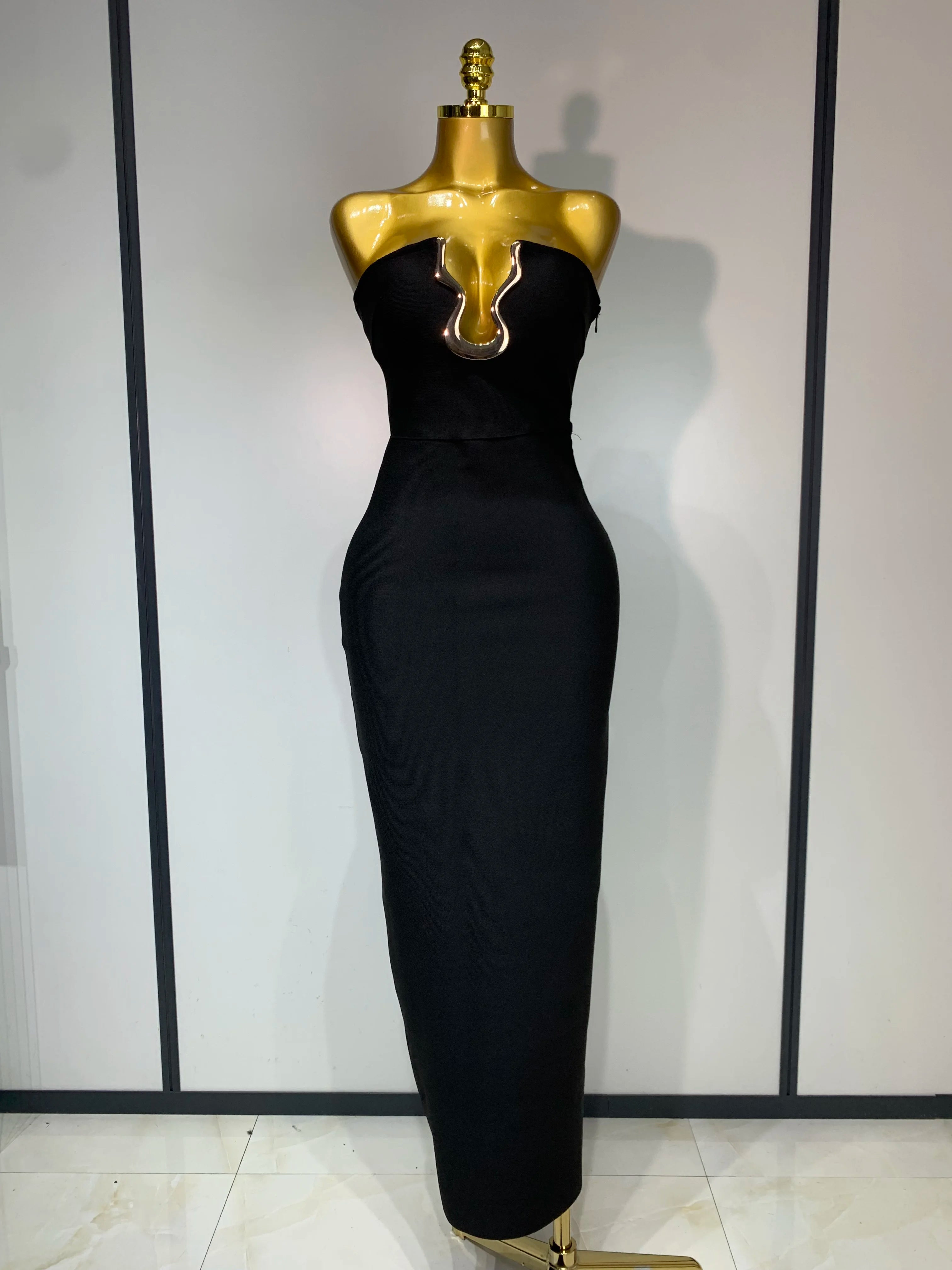 Luxury Birthday Celebrity Sexy Strapless Backless Maxi Long Bodycon Bandage Dress Women 2025 Elegant Evening Club Party Outfit black