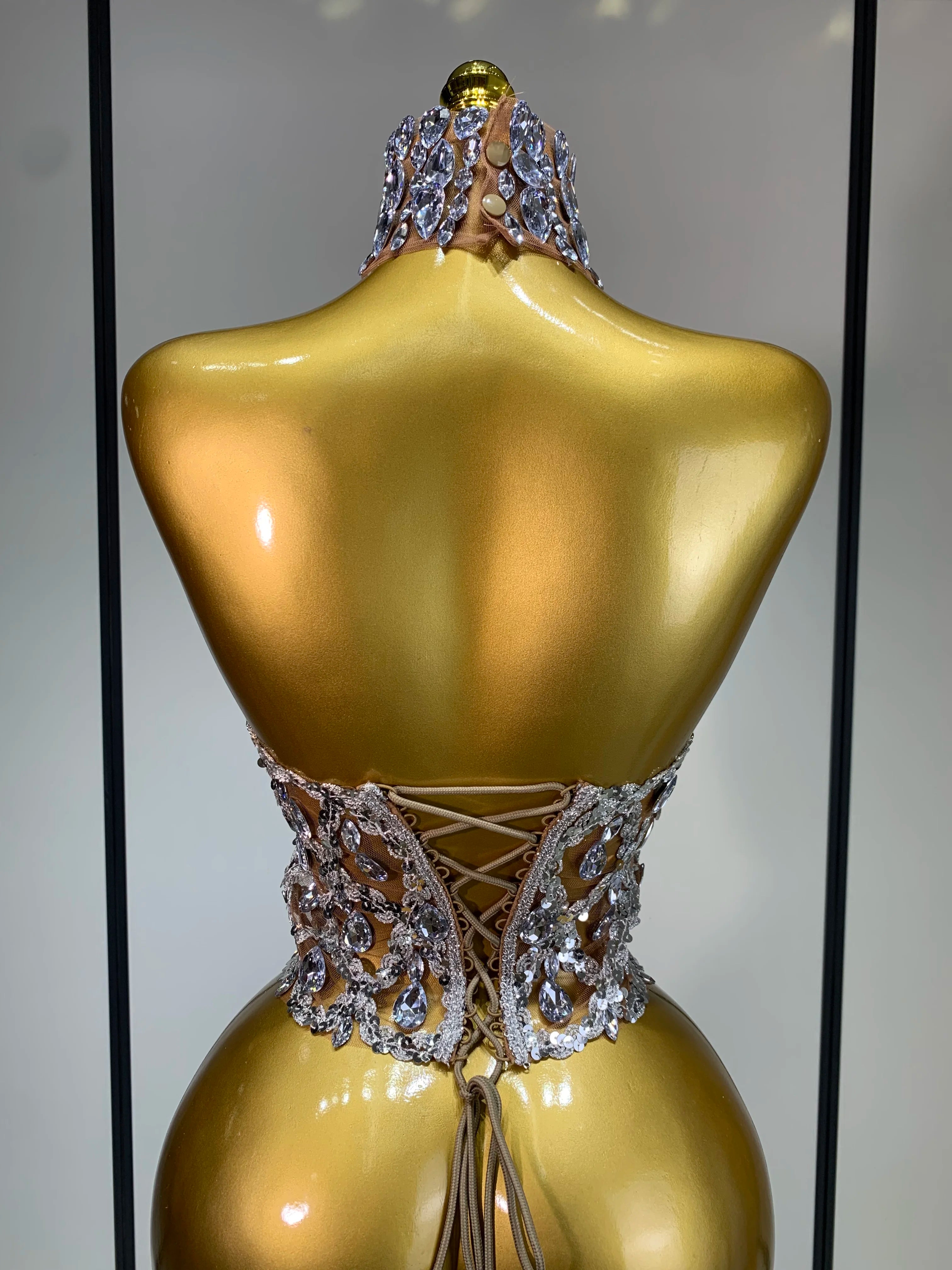 Sparkly Slver Rhinestone Sequins Mesh See Through Top Women Sexy Nightclub Evening Party Backless Spicy Girl Stage Outfit