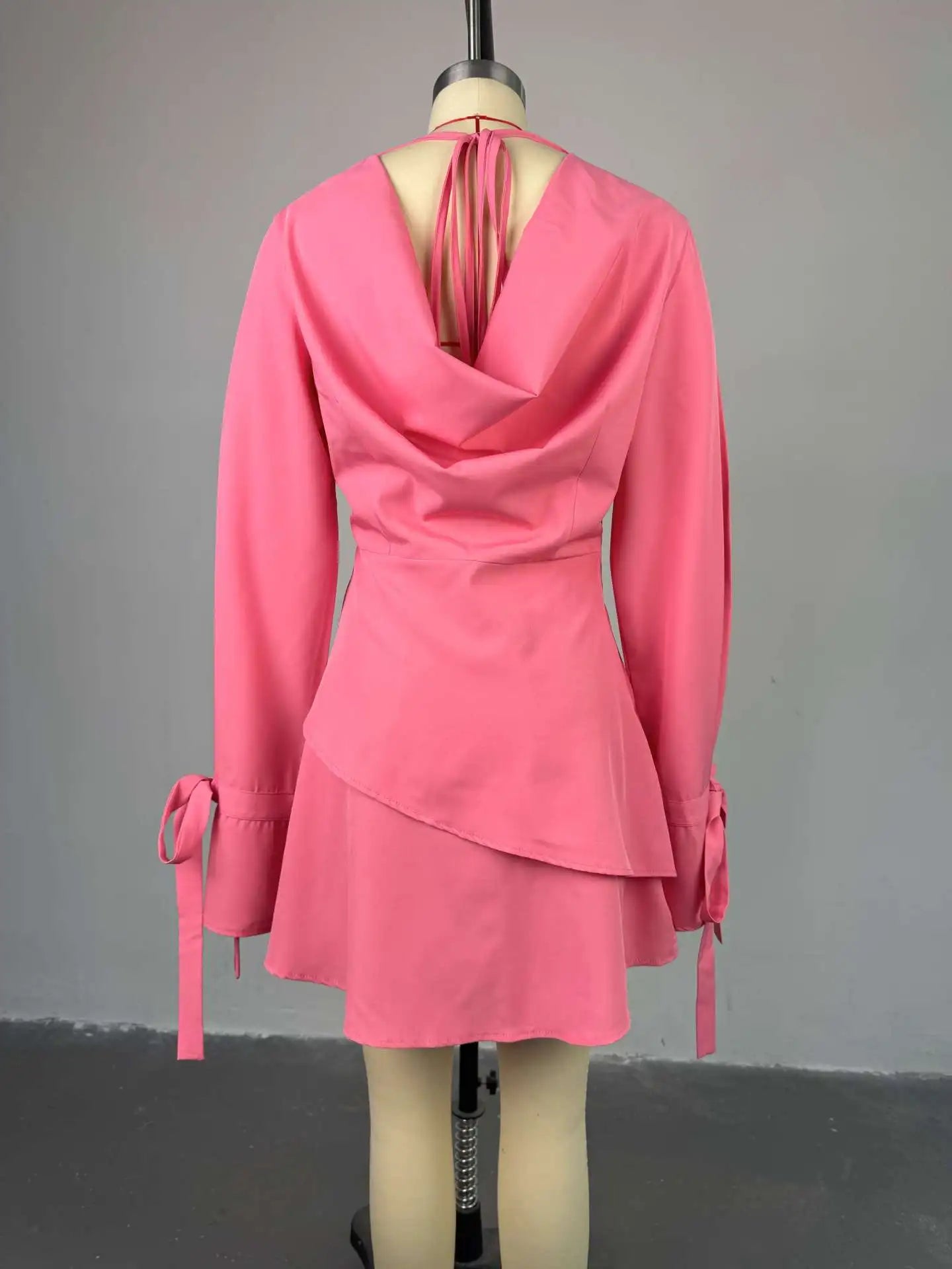 Women Tie Up Bow Long Sleeve O-neck Mini Dress 2025 Birthday Holiday Sexy Club Party Evening High Street A-Line Dresses