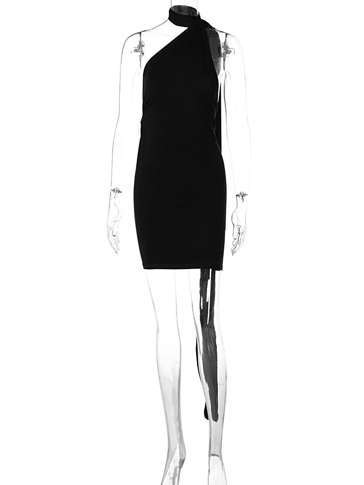 Tassel Backless Dress One Shoulder Mini Dress Hot Pink Bodycon Dress Sleeveless Club Outfits Evening Fashion Sexy Black Dress black