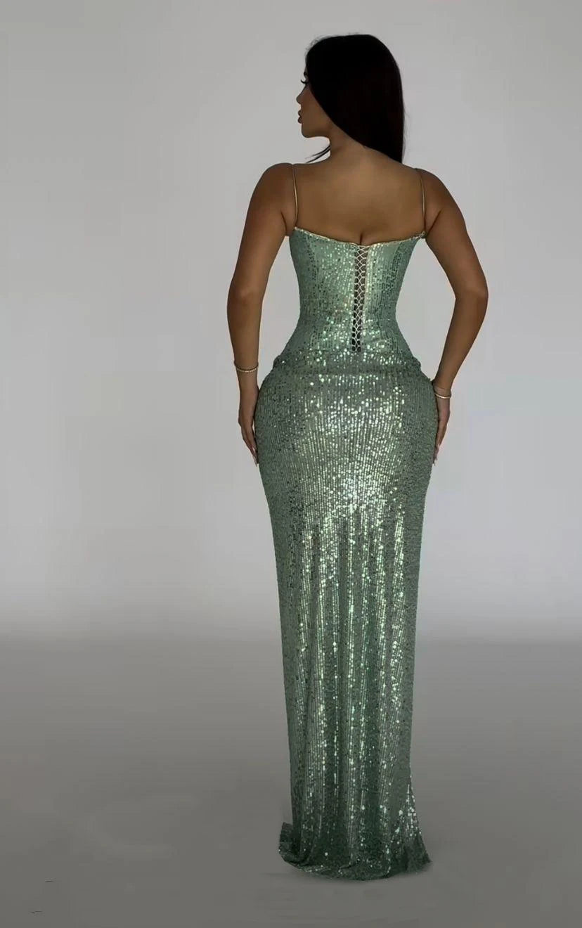 Shinning Sequins Women Sexy Strap Bodycon Long Maxi Dress Fashion Celebrate Nightclub Party Birthday Photo Shoot Wear