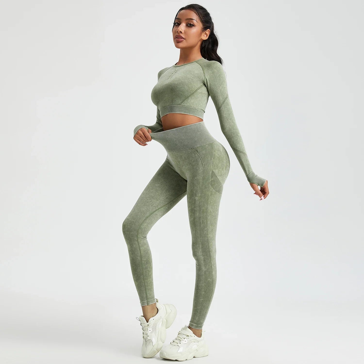 Wash Autumn Pant Sets Skinny Stretch Sport Pant Sets Beautiful Activewear Green