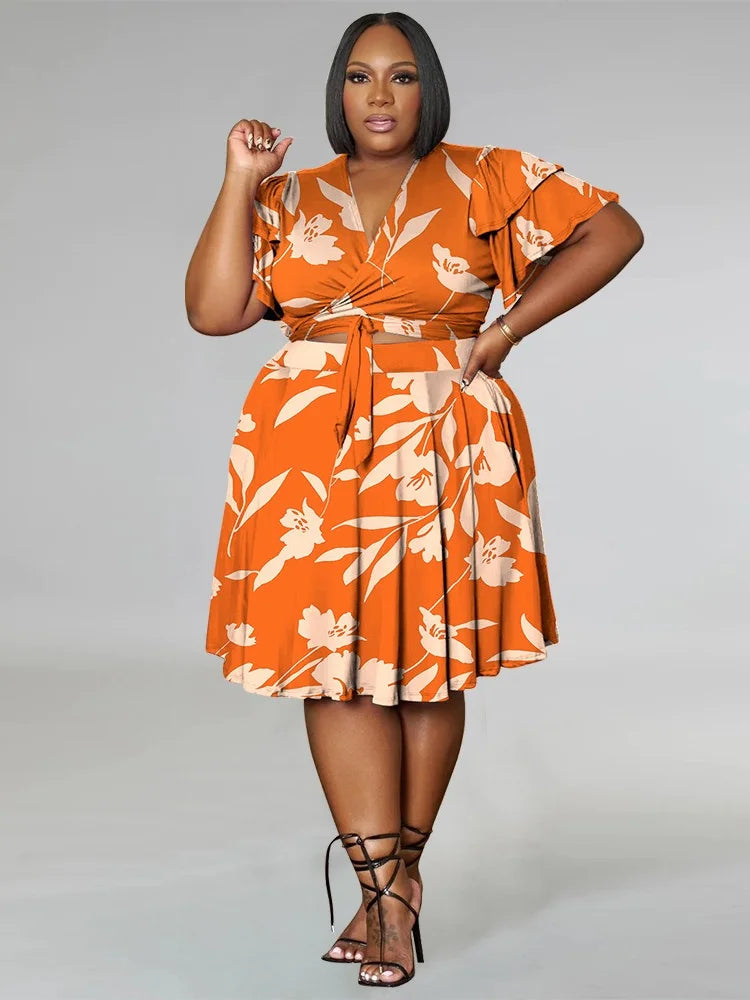 Wmstar Plus Size Shorts Sets Casual V Neck Crop Top and Short Skirts Two Piece Women Matching Outfits Wholesale Dropshipping