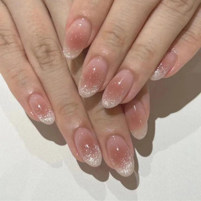 24Pcs Simple Wine Red Fake Nail with Glue Mid-length Almond Press on False Nails Wearable Round Head Oval Full Cover Nail Tips 1495