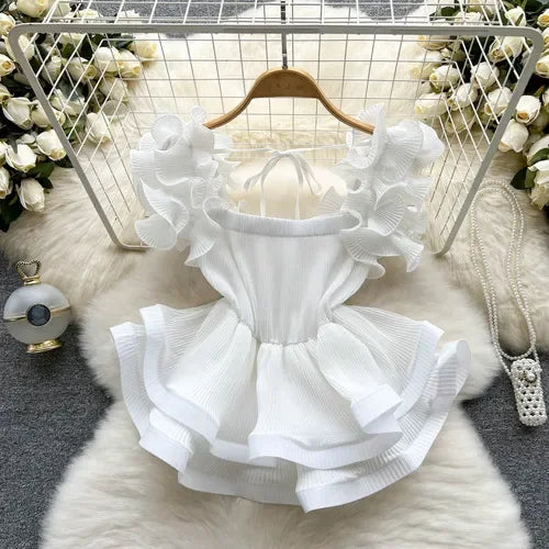 Sexy Drawstring Casual Blouses for Women Almighty Summer Short Sleeve Solid Colours Femme Shirts Tops Chic Ruffles Woman Blusas WHITE One Size