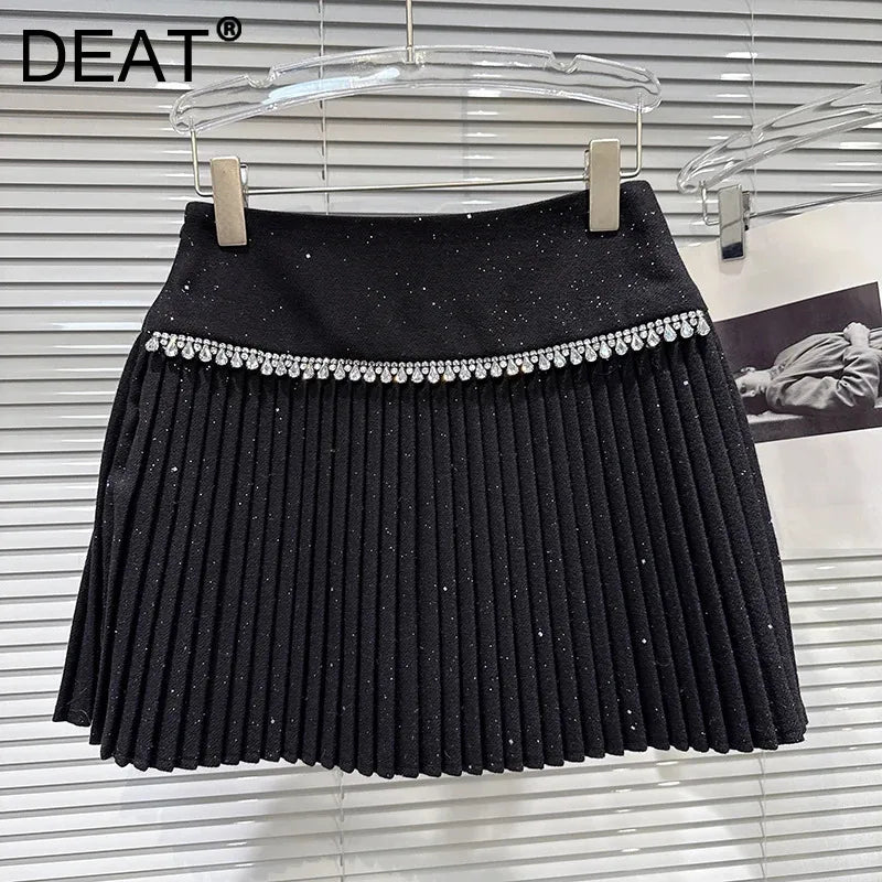 Winter New Heavy Industry Diamond Edge Woolen Solid Color Skirts For Women Versatile Pleated Skirt Female 11A07961