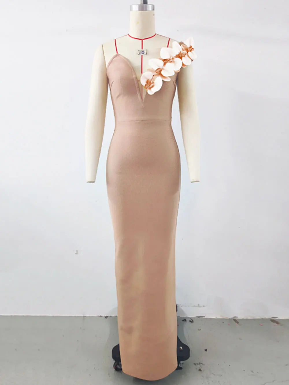 2024 Sexy Women's 3D Flower Decoration Long Dress Strapless Sleeveless Bodycon Backless Max Dress Cocktail Evening Party Vestido Khaki