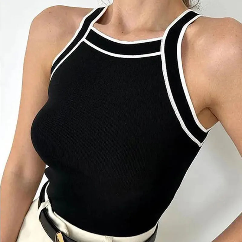 TRAF Tops for Women Crop Top Black Sexy Sleeveless Knitted Fabric Women's Vest Tank top Female youthful women's clothing