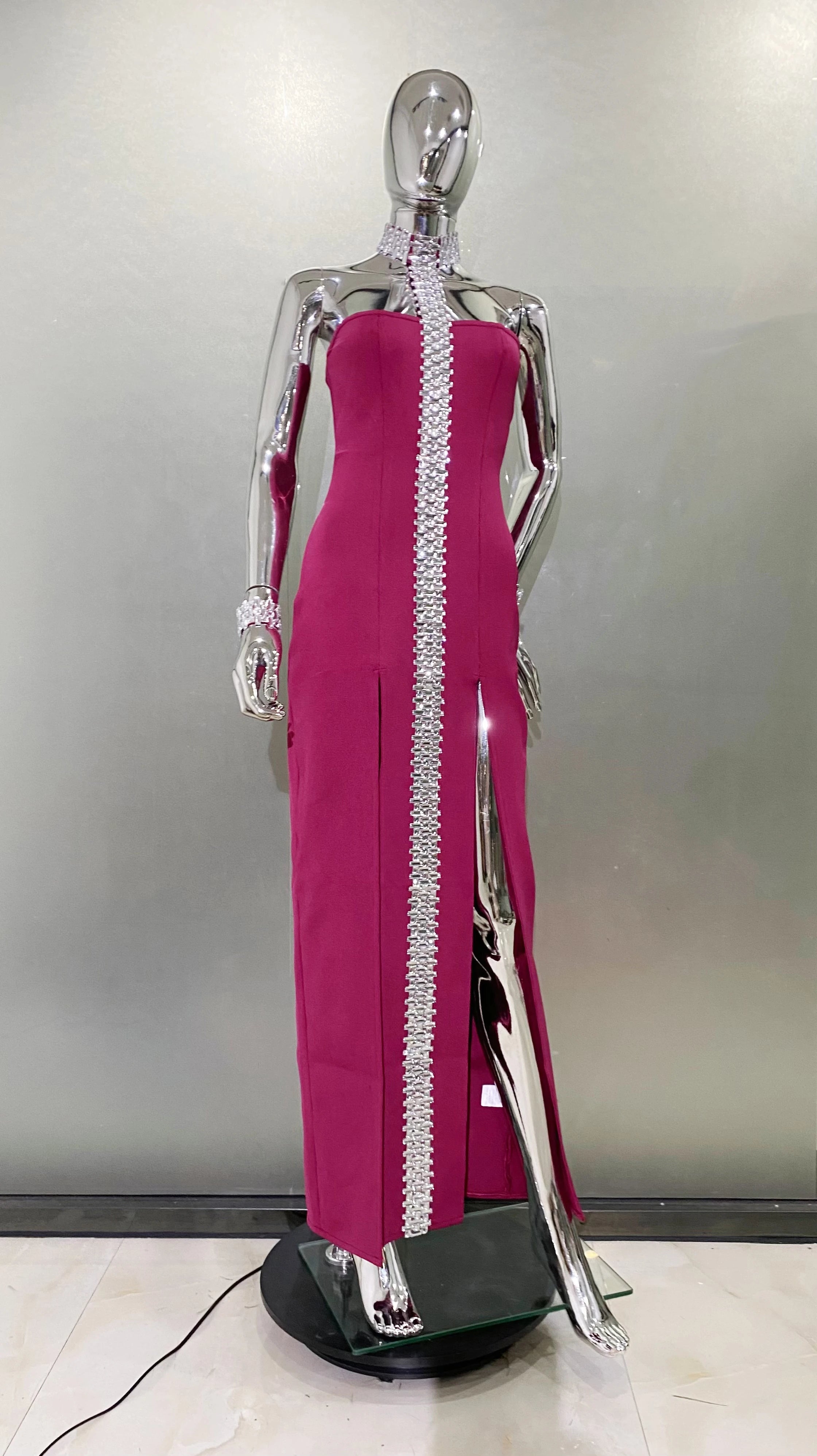 Purple Black Sparkly Crystal Women Sexy Off the Shoulder Halter Bodycon Long Bandage Dress Elegant Evening Party Prom Dress