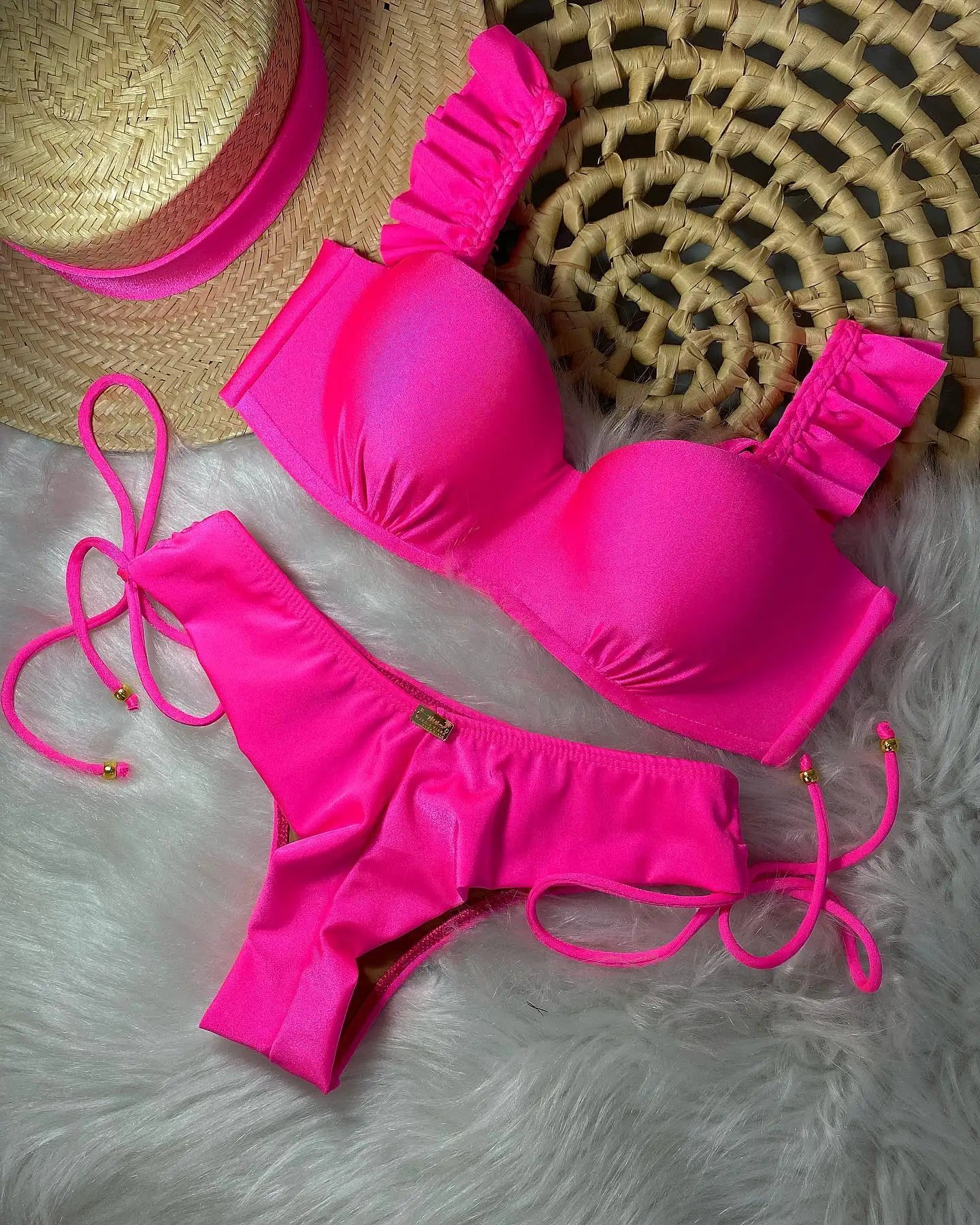 Sexy Bikinis Sets Push Up Women's Swimsuit Tie Side G-String Vintage Solid Swimwear Chest Pad Summer Beachwear Bathing Suit MA24187P1