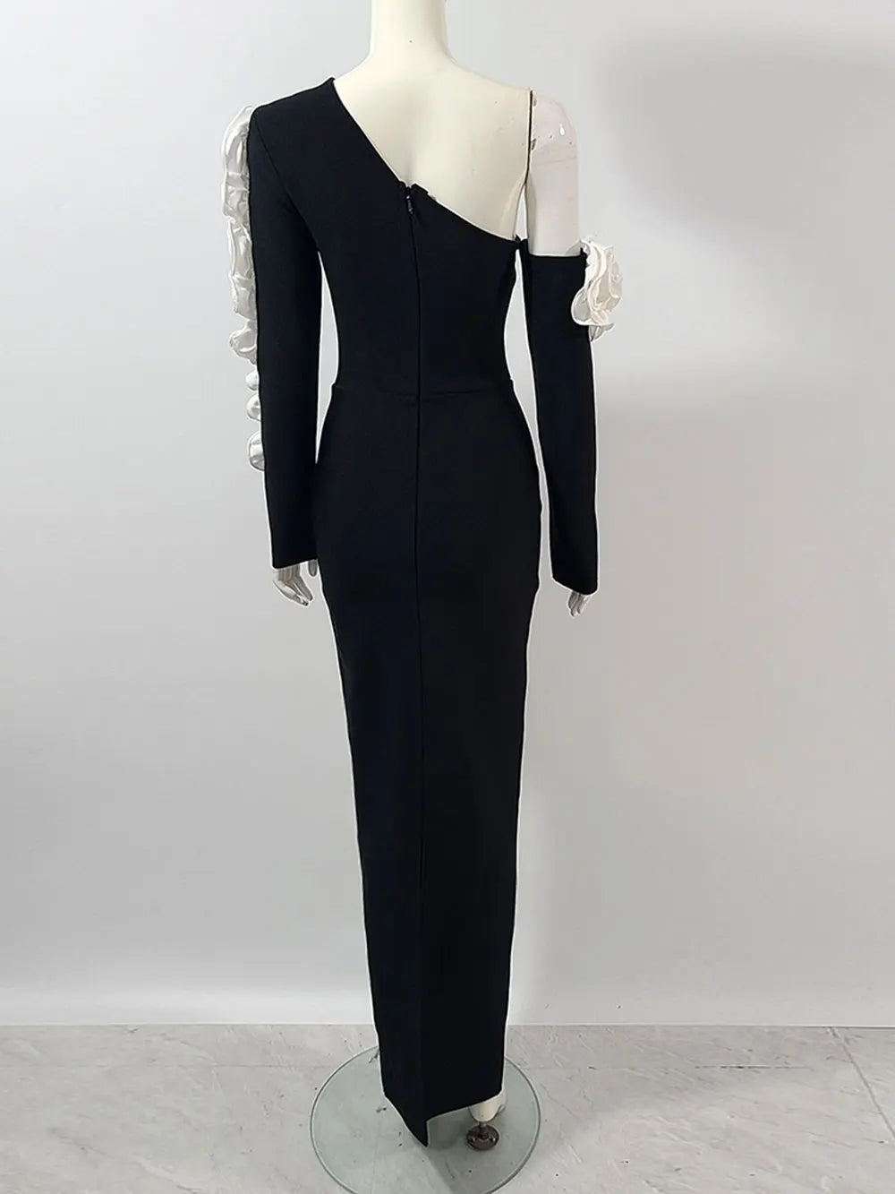 2025 Sexy Women's 3D Flower Decorative Bandage Dress with Diagonal Collar Long Sleeve Bodycon Split Length Dress Party Vestidos