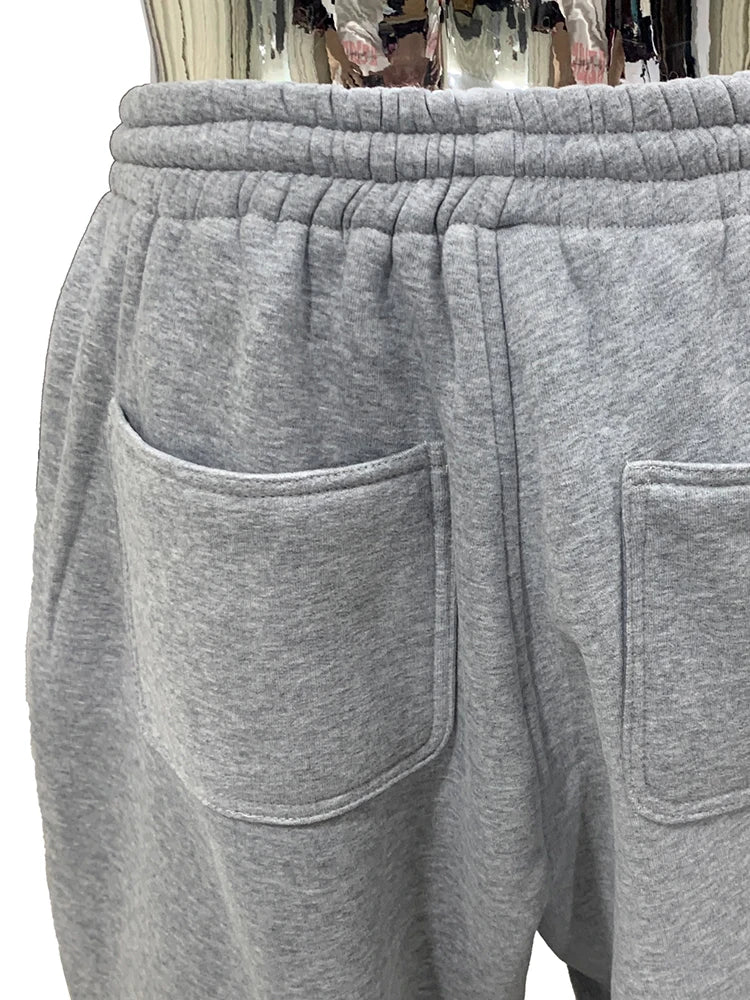 Lautaro Summer Autumn Loose Casual Soft Grey Wide Leg Shorts for Men Drawstring Elastic Waist Knee Length Sweatpants Pants 2025