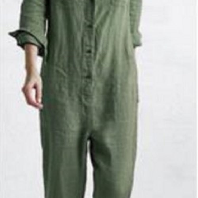 Vintage Cotton Overalls Mujer Women Jumpsuits Spring Long Sleeve Buttons One Piece Outfit Chic Tunic Oversized Green Jumpsuit Green