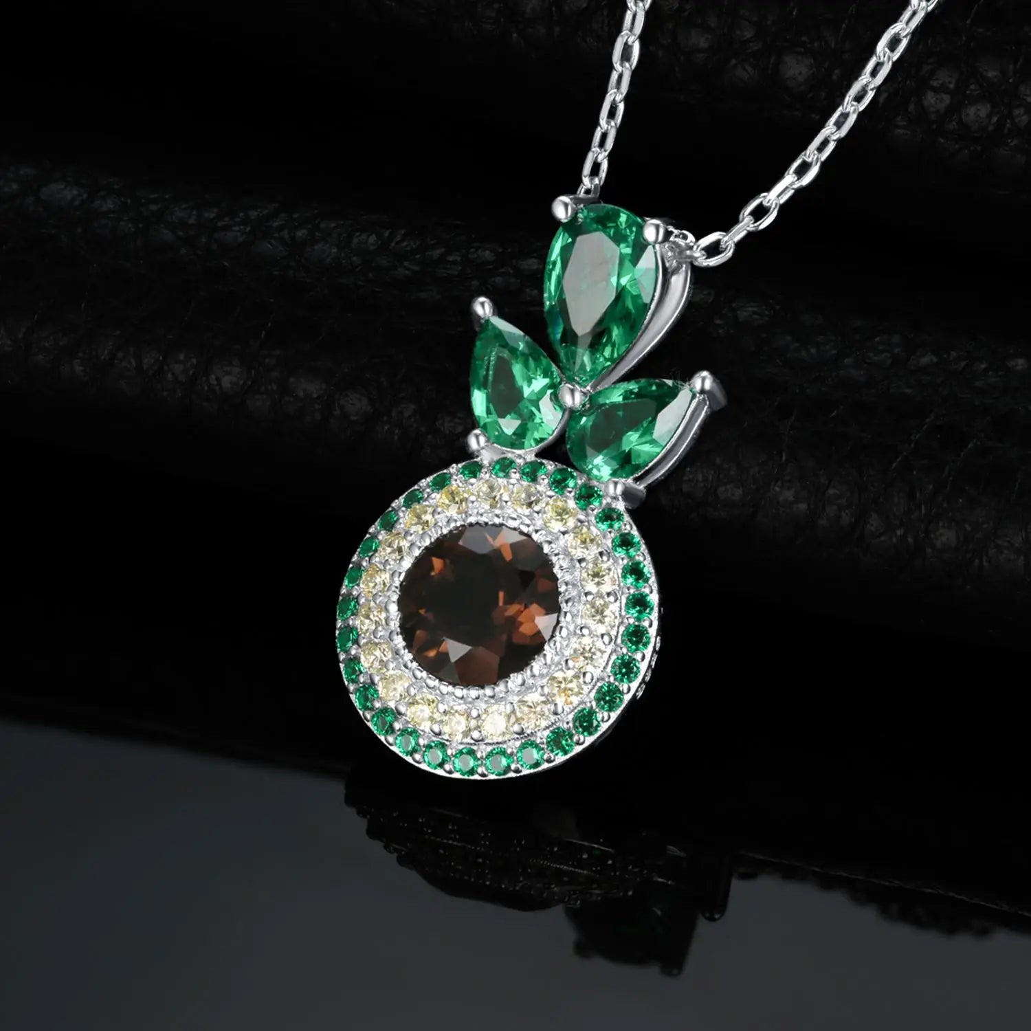 JewelryPalace Avocado 4.5ct Natural Smoky Quartz 925 Sterling Silver Pendant Necklace for Woman Trendy Gift No Chain