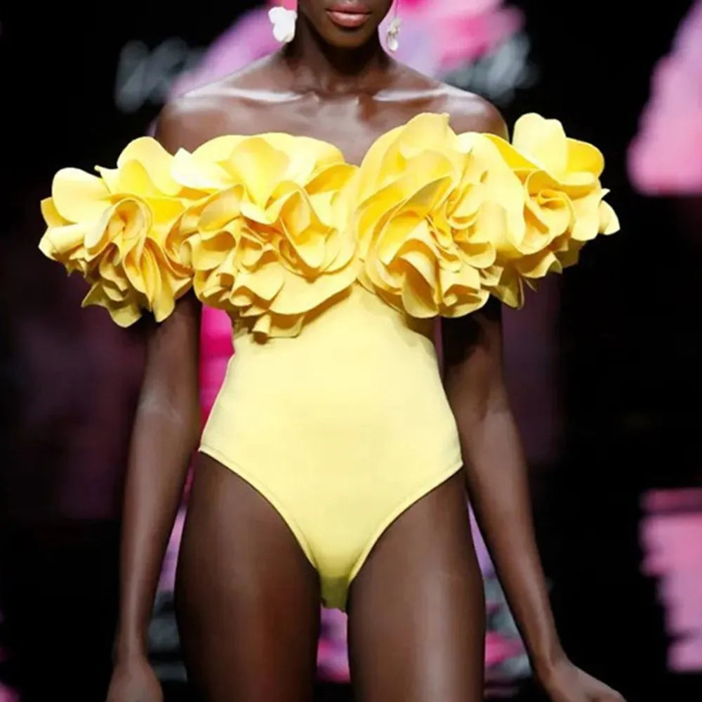 Solid Patchwork Appliques Jumpsuit For Women Slash Neck Sleeveless High Waist Slimming Jumpsuits Female Fashion New YELLOW