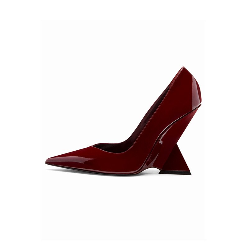Summer New High Heels Thick Sole Thick Heel Lacquer Leather Shallow Mouth Pointed Fashion Sexy Women's Oversized Shoes