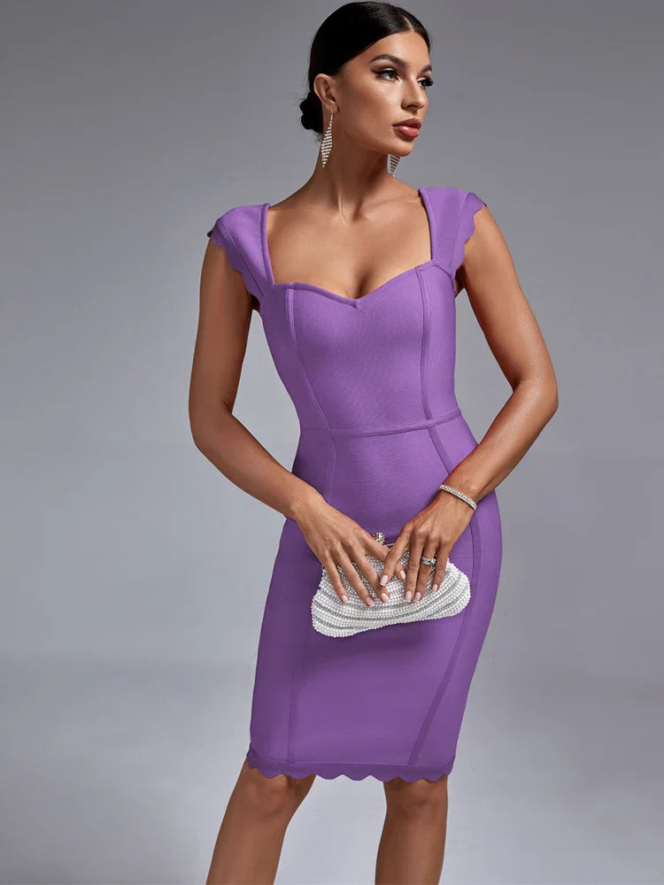 Lilac Purple Bandage Dress Women Party Dress Bodycon Elegant Scalloped Sexy Birthday Evening Outfits Summer New Arrival Lavender