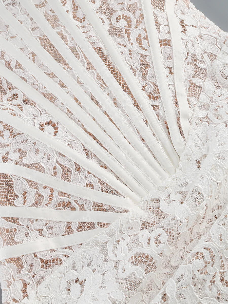 White Birthday Dress for Women Luxury Women's Dresses Lace Patchwork Elegant Evening Gowns Spring Woman Prom Clothing