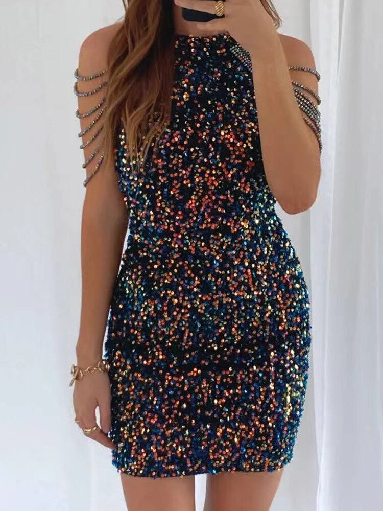 Summer New In Fashion Women's Dress Sequined Luxury Party Short Dresses Chic and Elegant Sexy Crystal Tassel Evening Dress