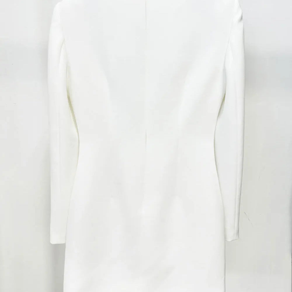 2024 New Women Sequined Bead Flower Elegant Dress O-Neck Long Sleeved Bodycon Mini White Dress Celebrity Cocktail Party Vestidos