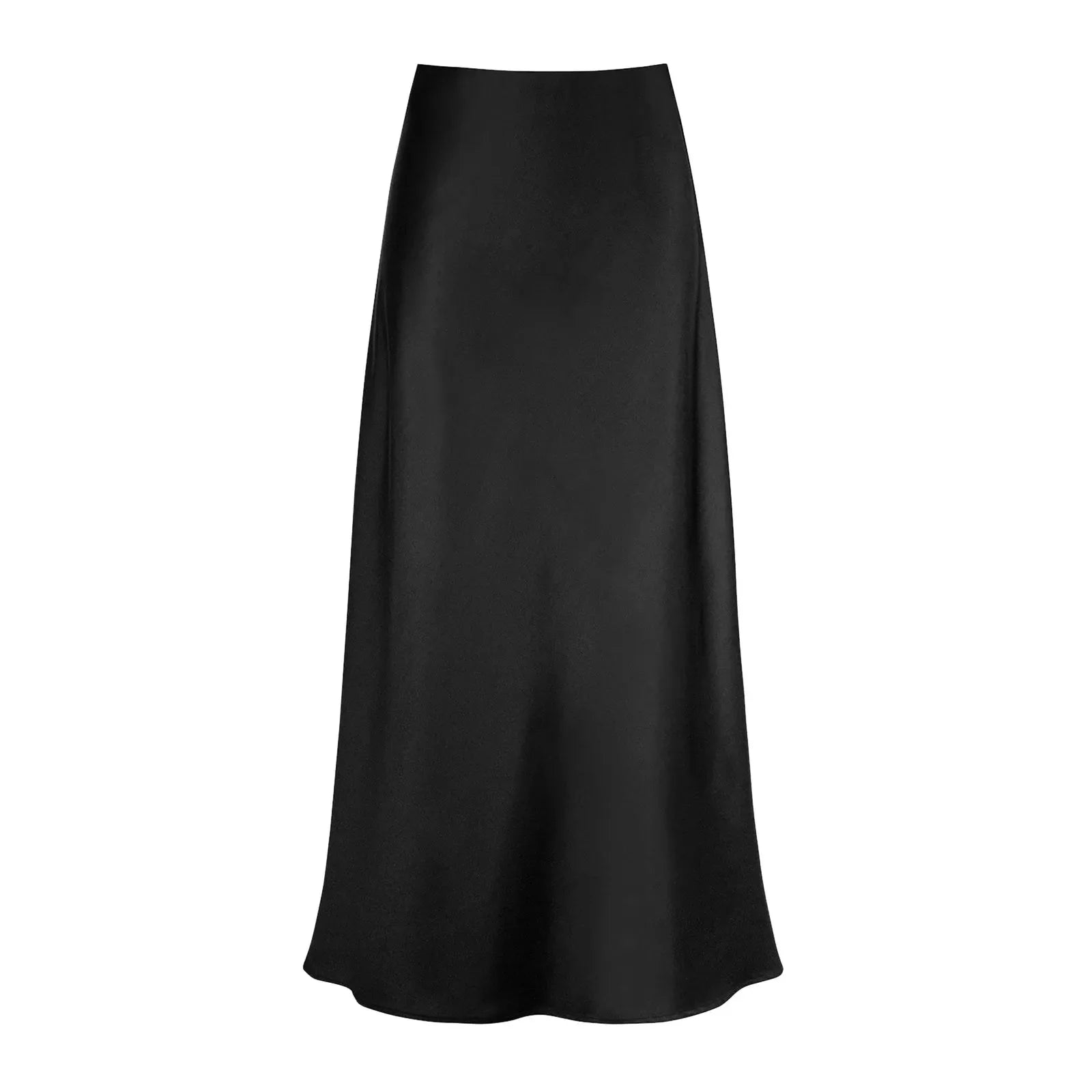 A-Line Pleated Long Skirts Summer Women Korean Skirt Streetwear Elastic Waist Solid Elegant Satin Dress платье For Ladies Black