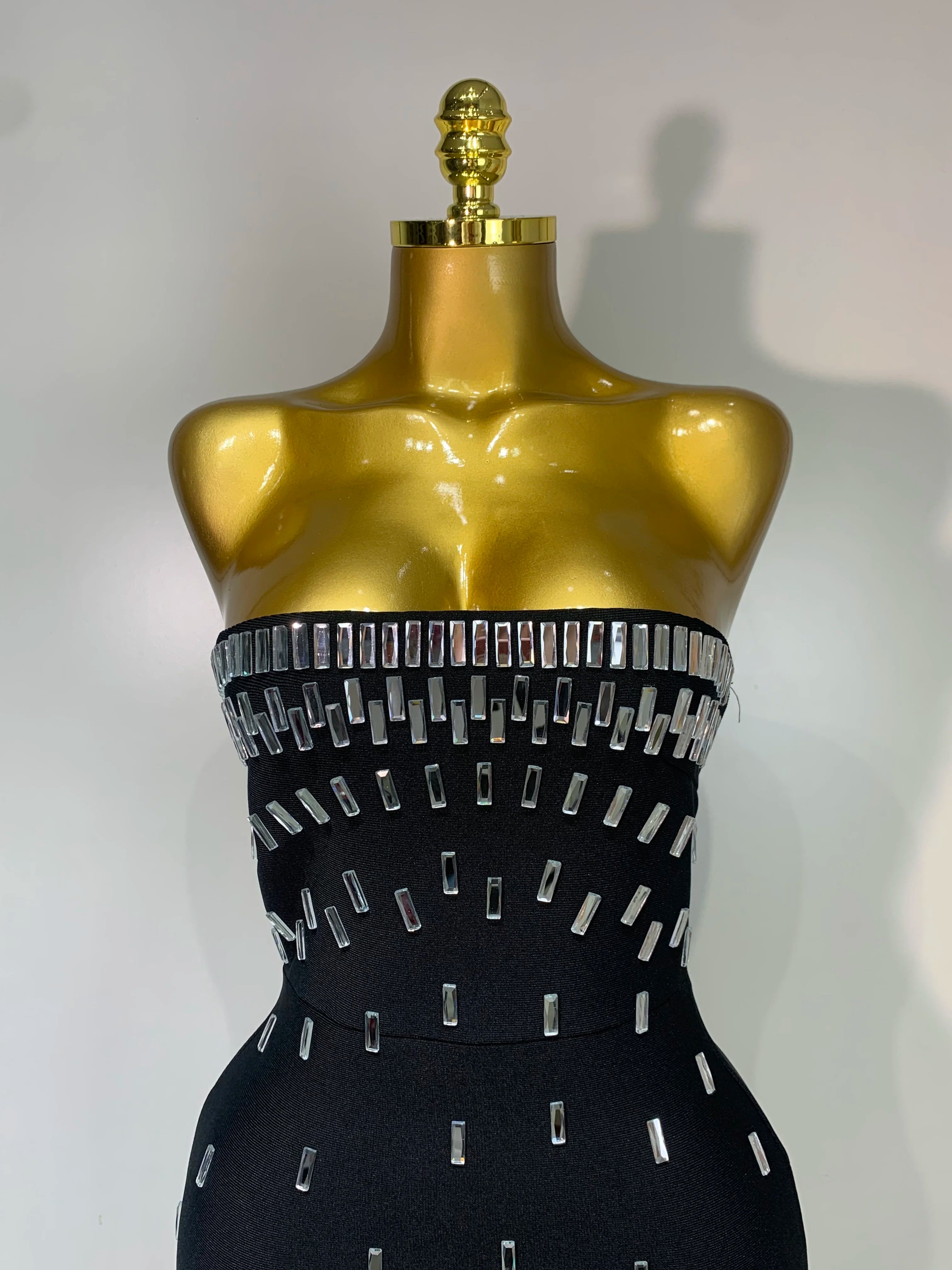 Fashion Sexy Strapless Bodycon Bandage Dress Luxury Rhinestone Celebrity Elegant Evening Prom Gown Birthday Wedding Guest Dress