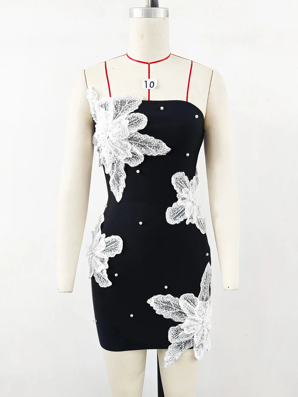 2024 Autumn Wome Strapless Sleeveless Sexy Bandage Dress With Three-Dimensional Flower Bead Design Bodycon Backless Mini Dress