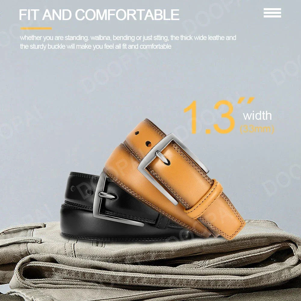 Men Belts Genuine Leather LONG Large Pin Buckle Metal Automatic Buckle Male Belts Strap Male