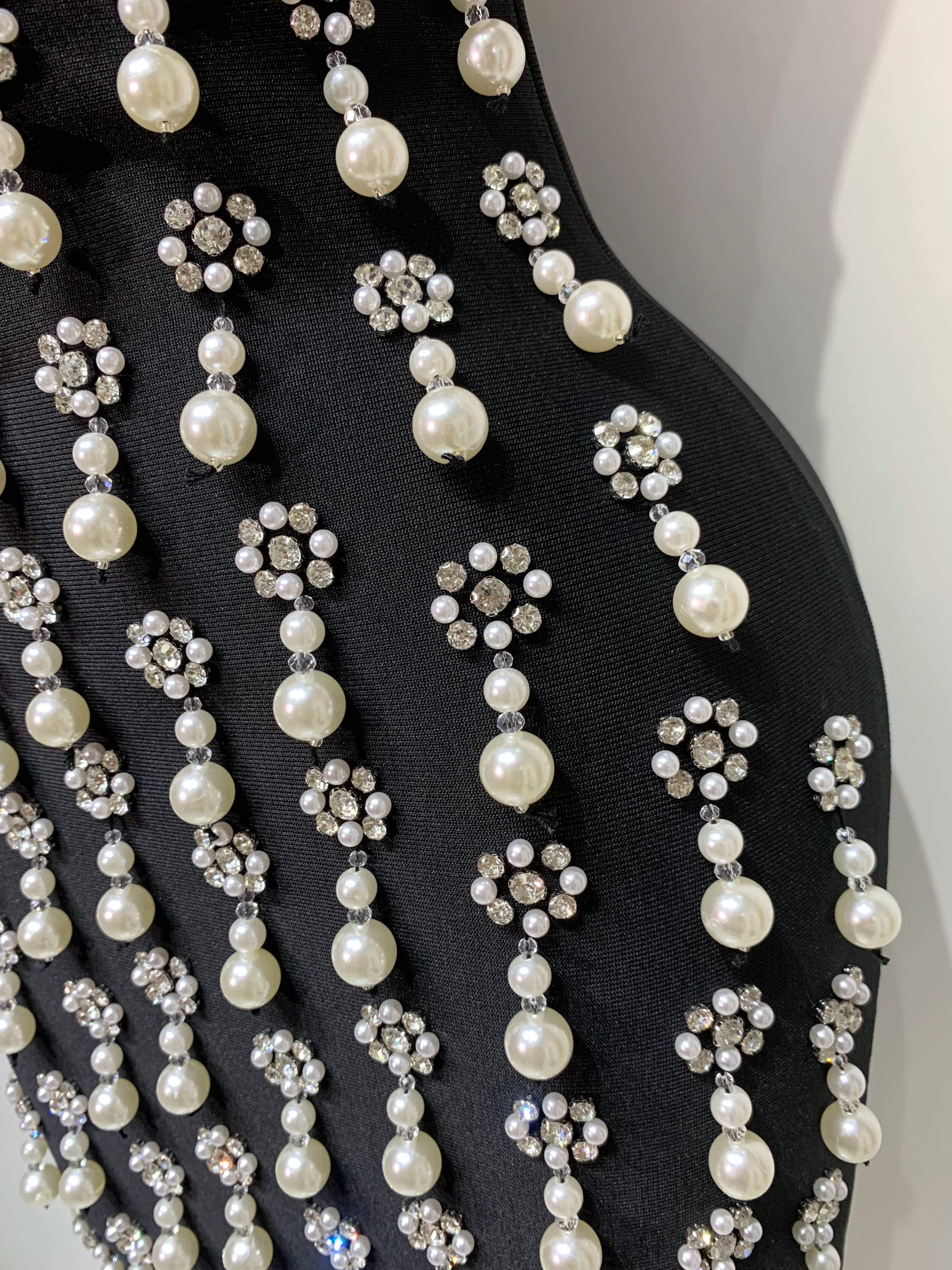 High Qualit Pearl Rhinestones Bodycon Strapless Mini Dress Women Sexy Backless Fashion Evening Party Club Luxury Birthday Dress