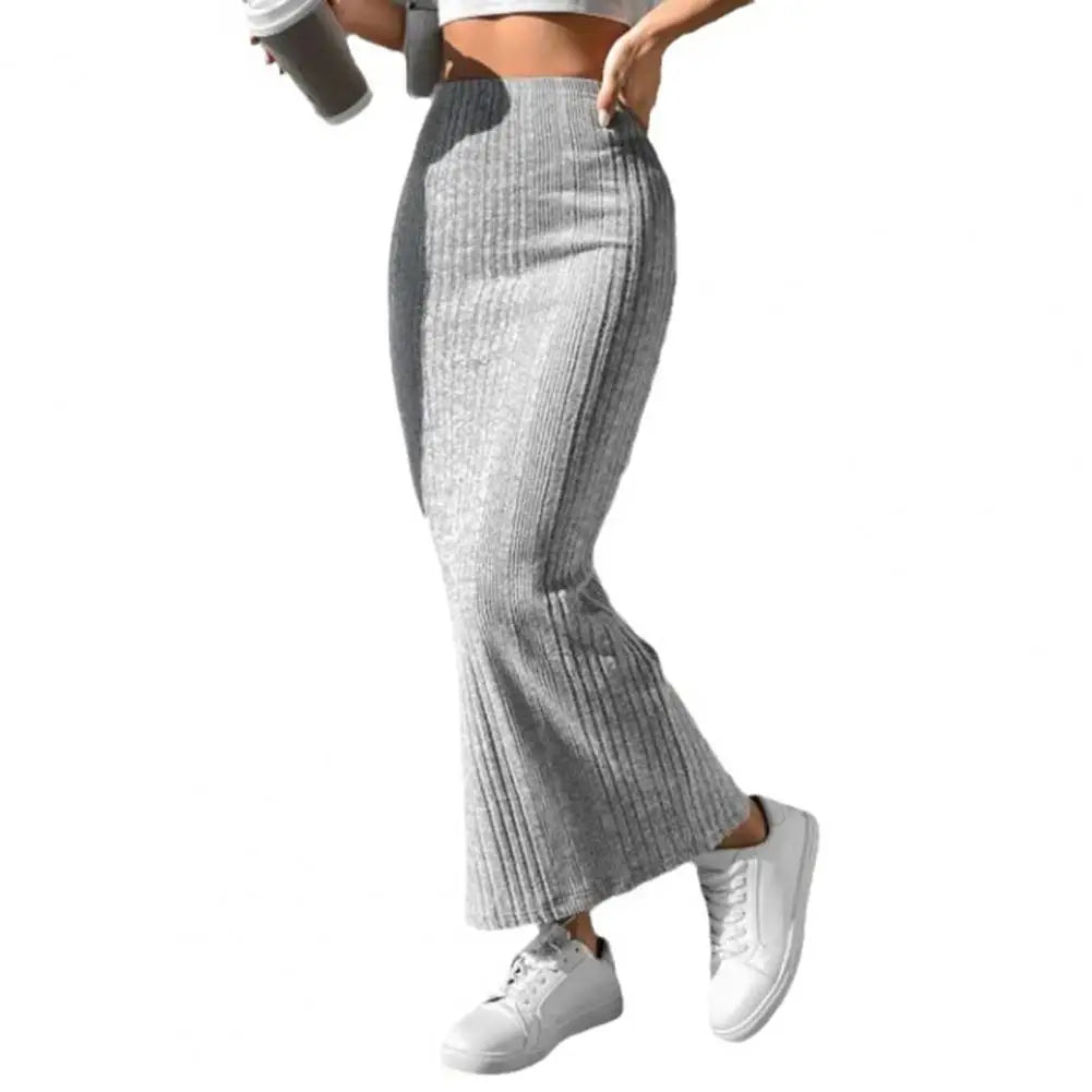 Solid Bodycon Ruched Knitted Long Skirt Women Sexy Black Elastic Elegant High Waist Mermaid Sheath Maxi Skirts Summer Streetwear