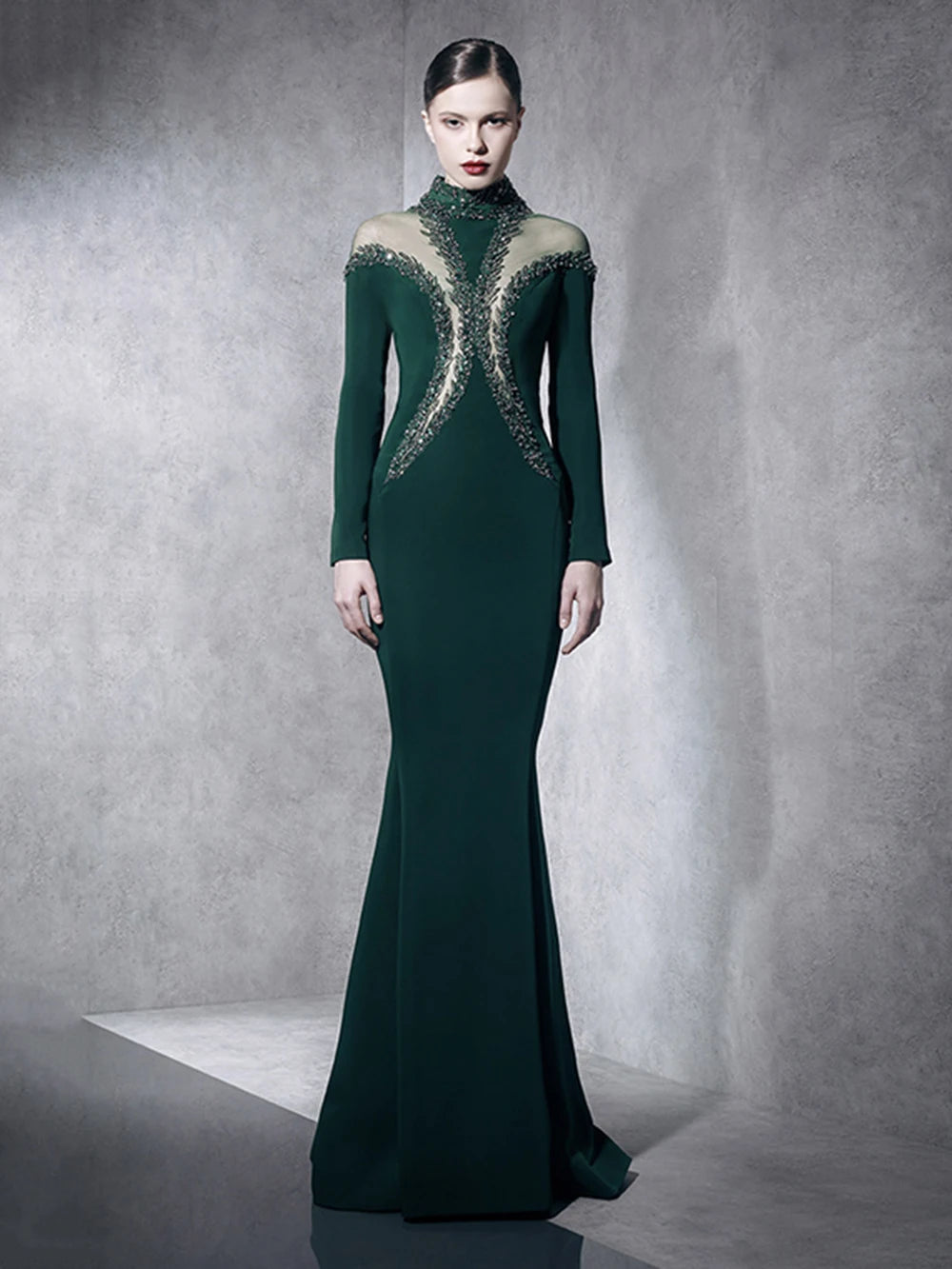 Newest Fashion 2025 Designer Party Vestido Women'S Diamonds Mesh Long Sleeves Bodycon Mermaid Long Maxi Dress