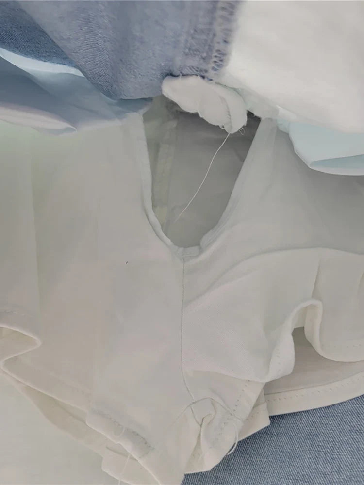 DEAT Women's Denim Skirt Contrast Color Patchwork Big Pockets Wrap Hip A-line Cargo Mini Skirt Summer New Fashion 29L6817