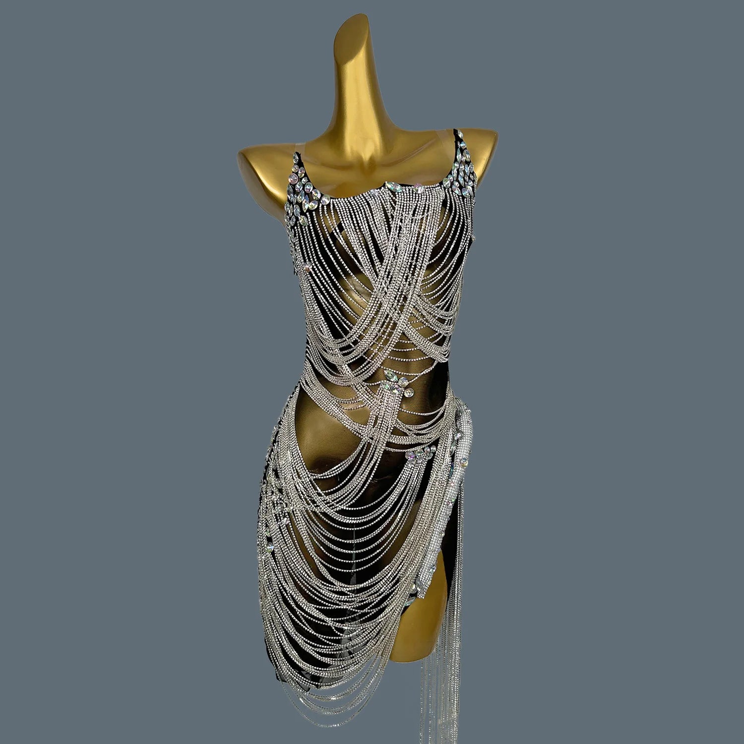 Sexy Halter Diamond Black Girls Party Mini Dress Luxury Tassel Beads Draped Cocktail Dress For Women Birthday Party Dress Luoli black