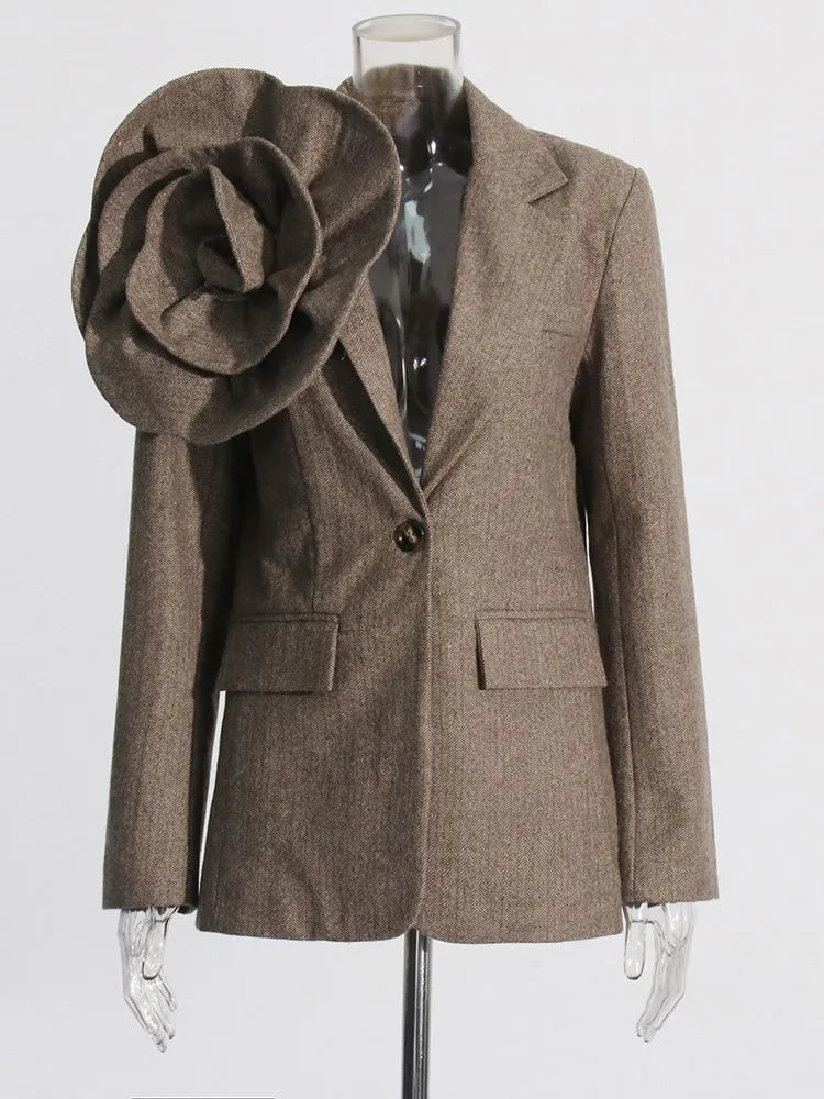 Patchwork Appliques Blazer For Women Notched Collar Long Sleeve Spliced Button Detachable Blazers Female Fashion