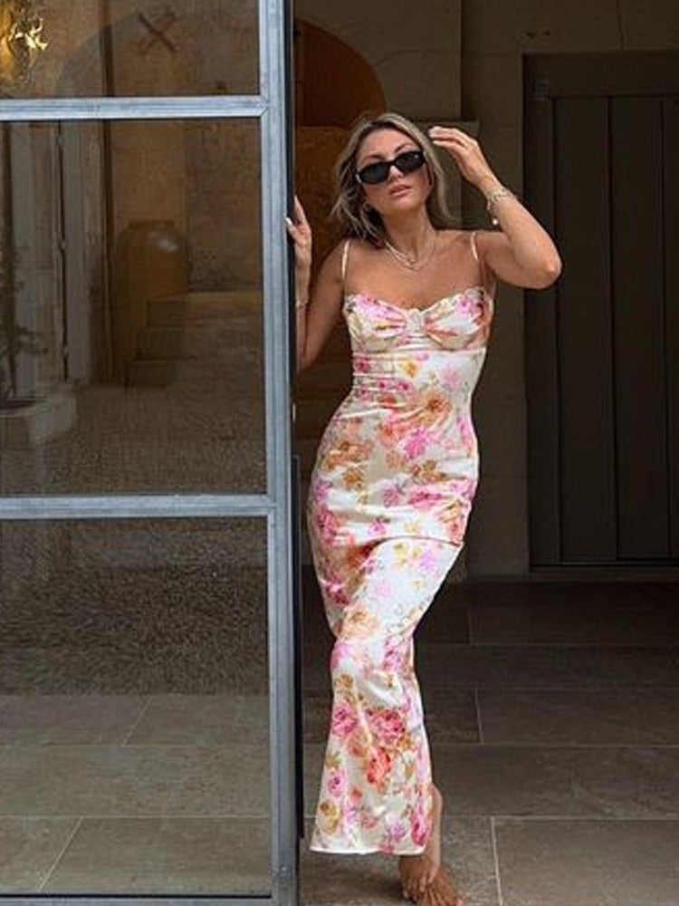 Suninheart – robe de soirée à imprimé Floral, bretelles Spaghetti, élégante, Maxi, moulante, pour invités de mariage, de vacances, nouvelle collection, été