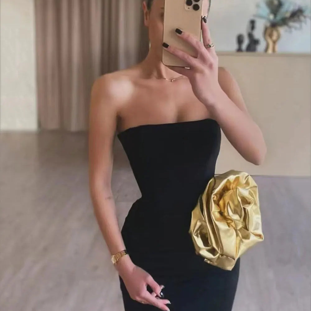 2025 Sexy Women's 3D Flower Decorative Bandage Dress Strapless Sleeveless Bodycon Off Back Long Dresses Evening Party Vestidos