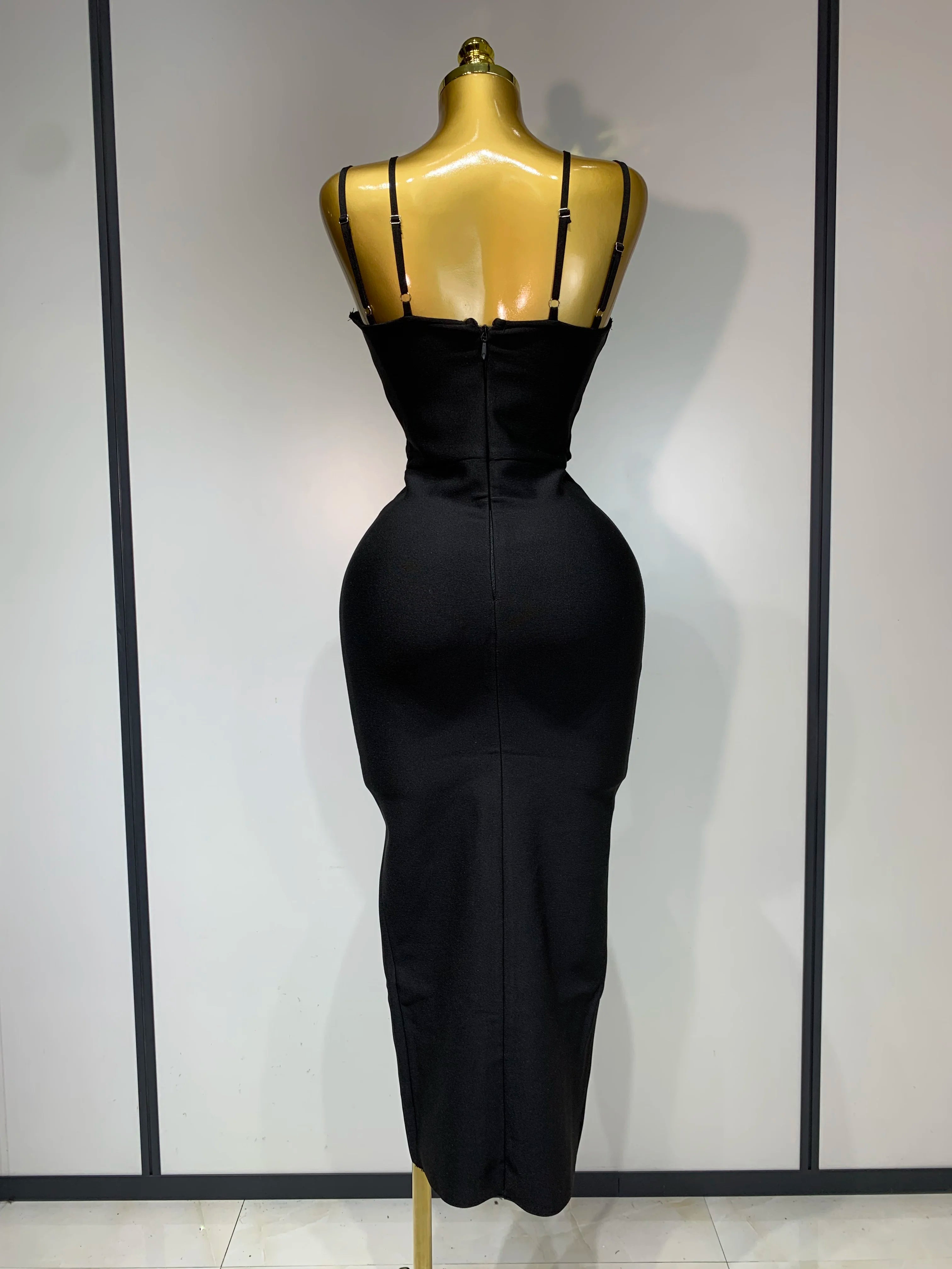 Women Sexy Sleeveless Hollow out Split Backless Black Midi Bandage Dress 2025 Celebrity Elegant Evening Cocktail Party Dresses