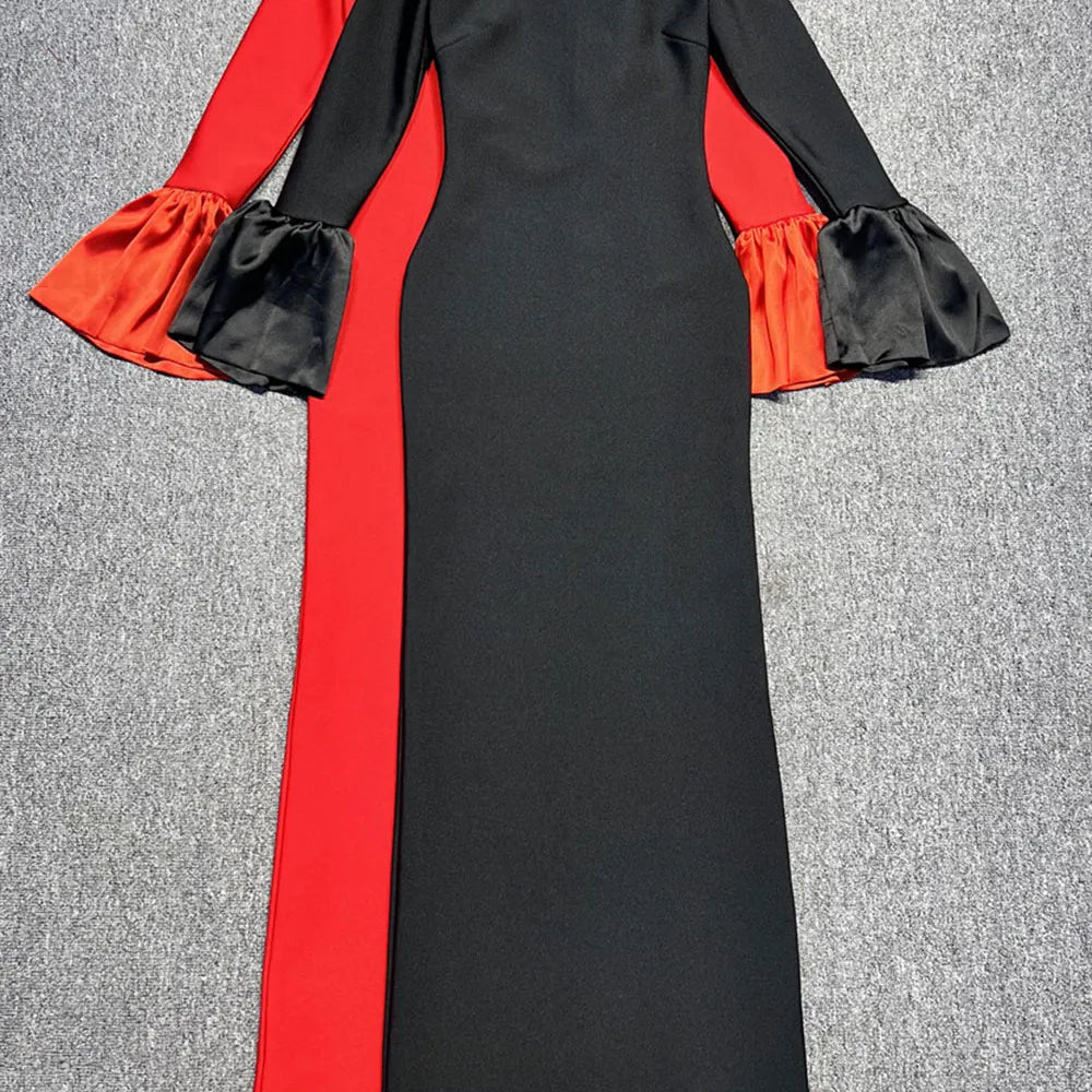 2024 Sexy Women's Bandage Long Dress with One Collar Shoulder and Horn Sleeve Bodycon Dress Cocktail Evening Party Vestidos