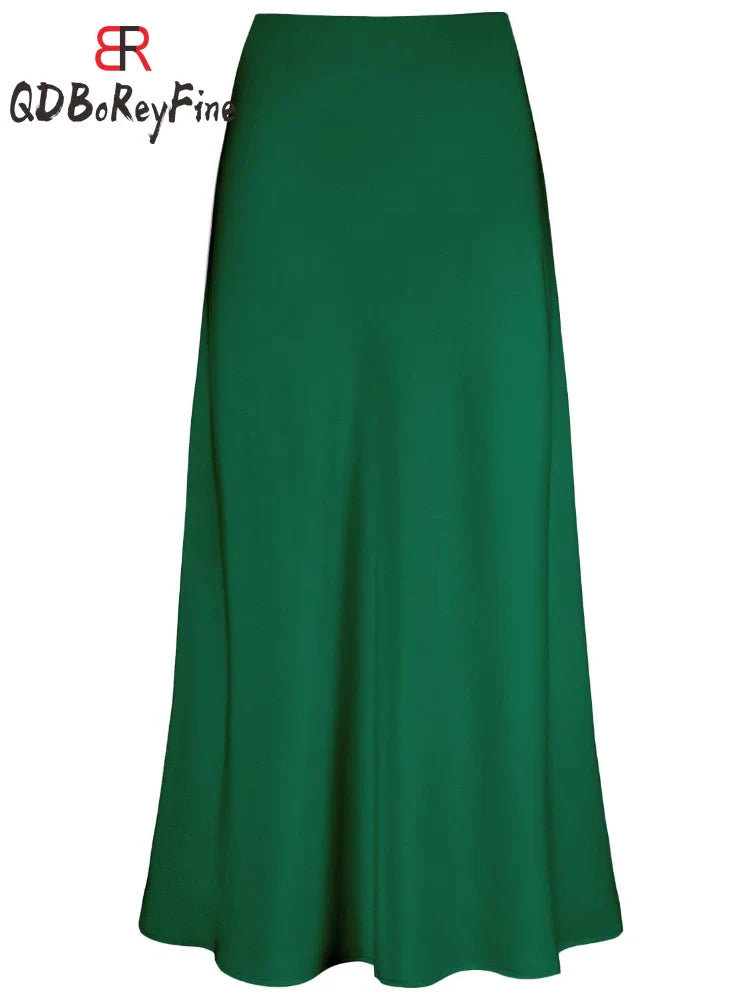 Women Satin Silk Skirts Summer Spring Korean Fashion Clothing Office Ladies Long Skirt Elegant Black Maxi Skirts for Women