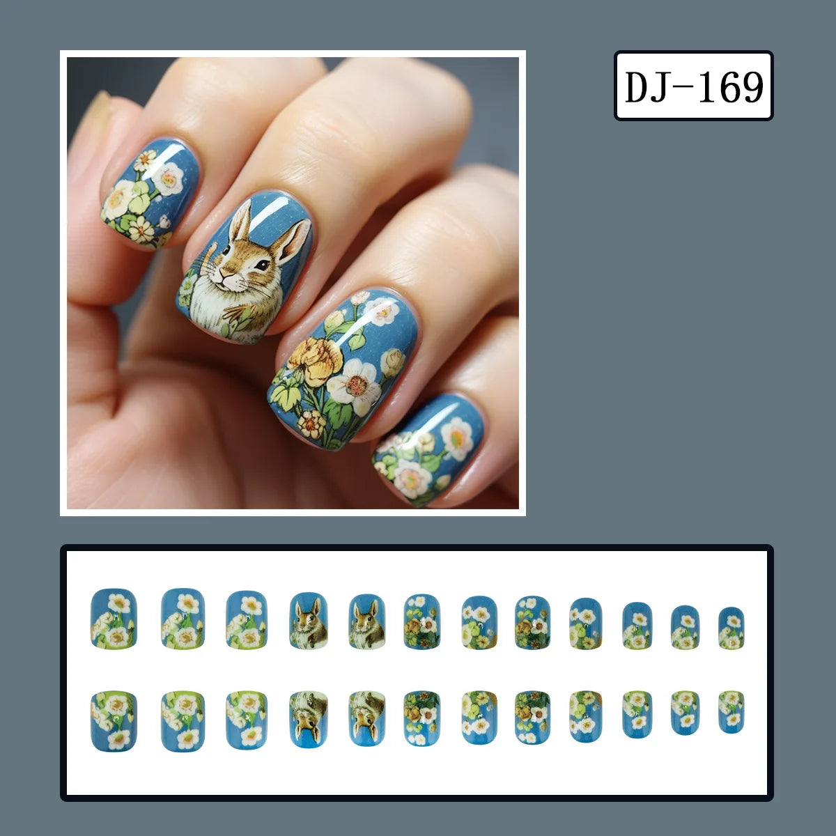 24pcs Easter Cute Rabbit Press On Nails Spring Daisy Flower Design Fake Nail Tips for Girl Women Wearable Short Cute False Nails style 6