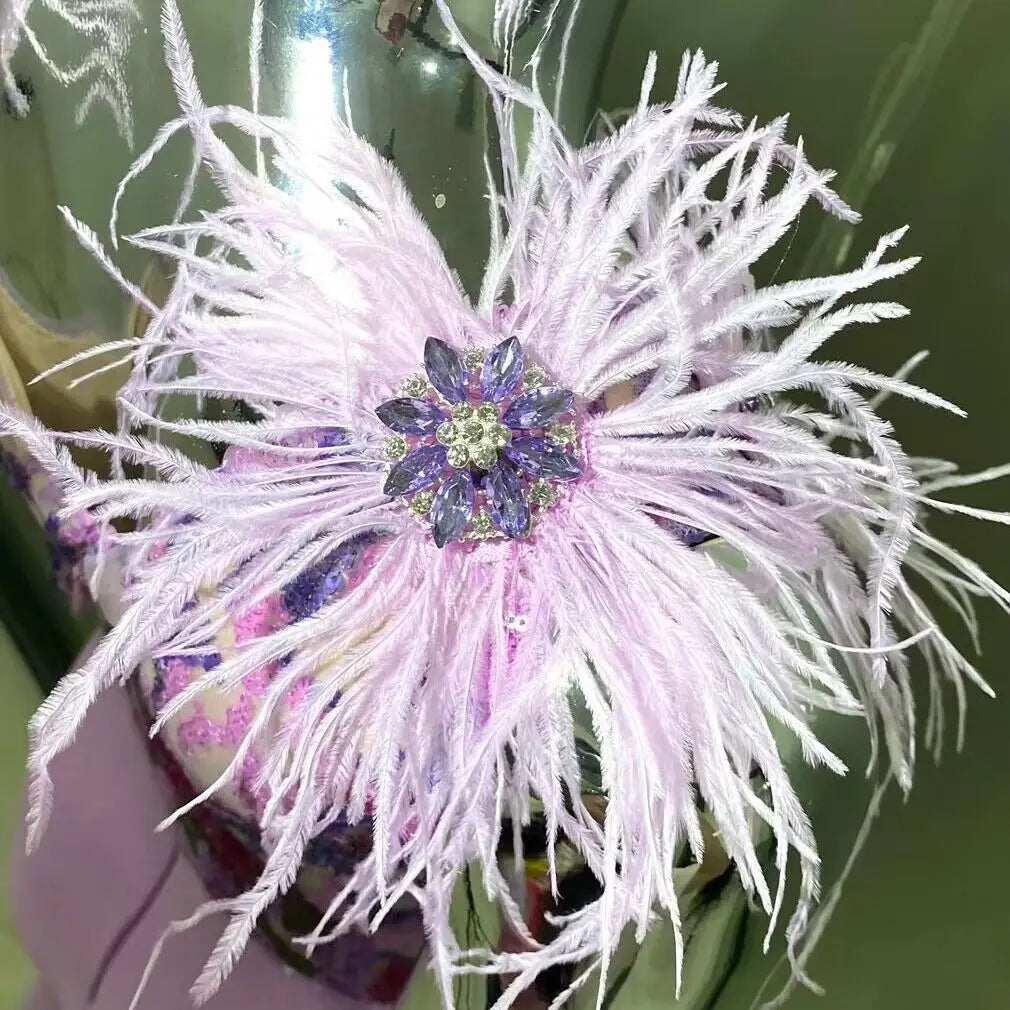 Gorgeous Feathers Shining Sequins Sexy V-Neck Sleeveless Violet Jumpsuit Graceful Woman Evening Party Outfit