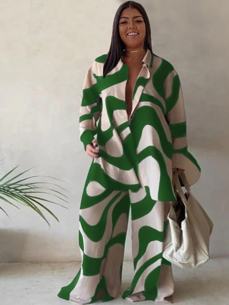 2 Piece Sets Outfits Loose T-shirt Long Pants Casual Elegant Woman Sets Female Fashion Suits Plus Size Dropshipping Wholesale green