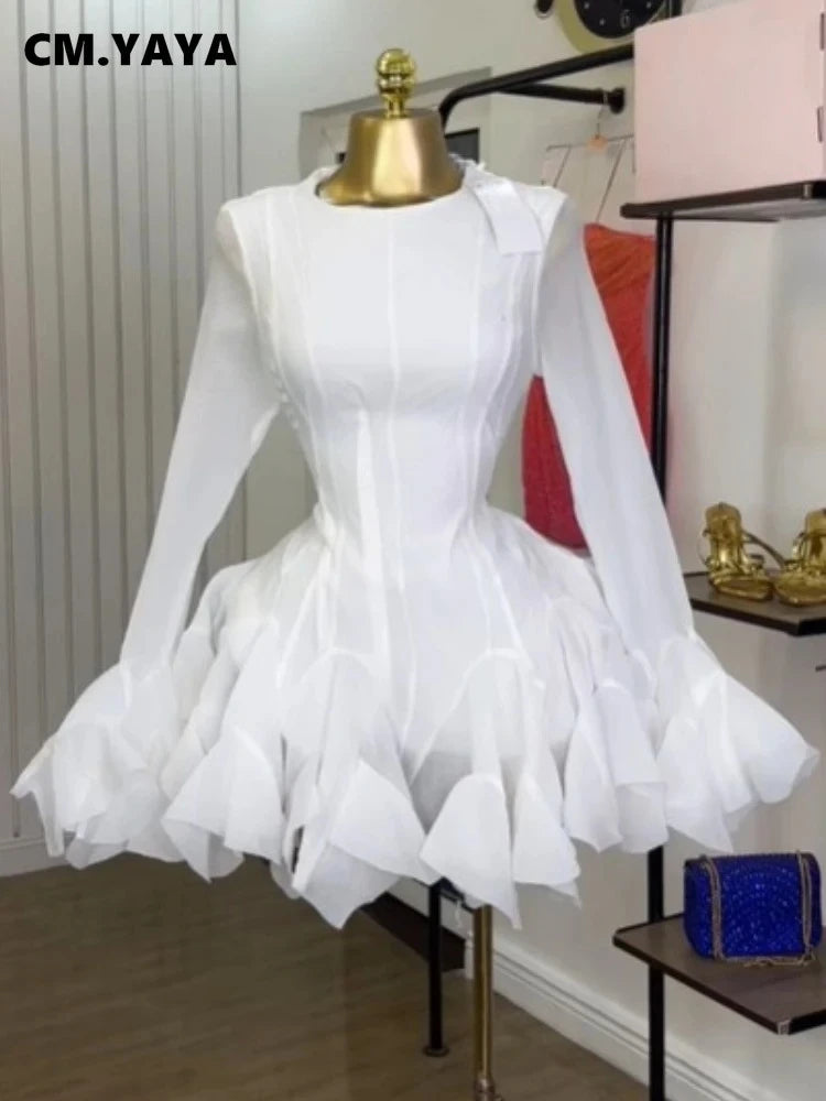 CM.YAYA Women flare long sleeve Printed Big Swing Ball Gown Dress 2025 Summer Holiday Night Club Party Vestidos Sexy Dresses