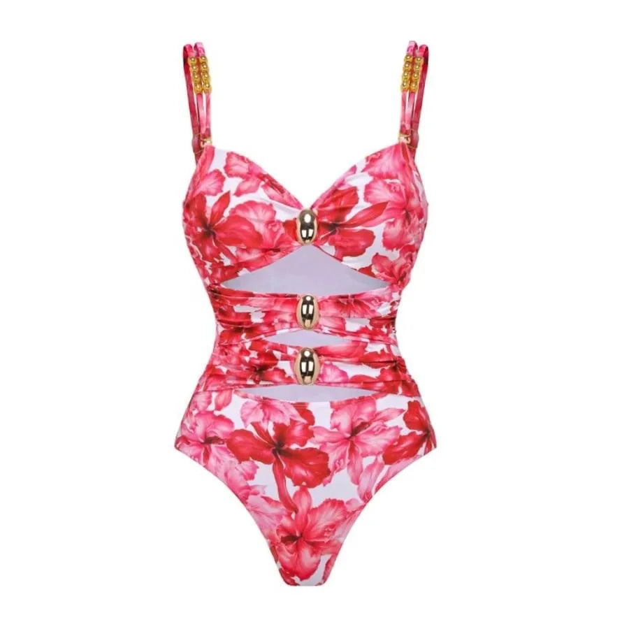 One Piece Swimsuit Floral Ruffle Printed Push Up Women Bikini Set Swimwear Slimming Bathing Suit Beach Wear