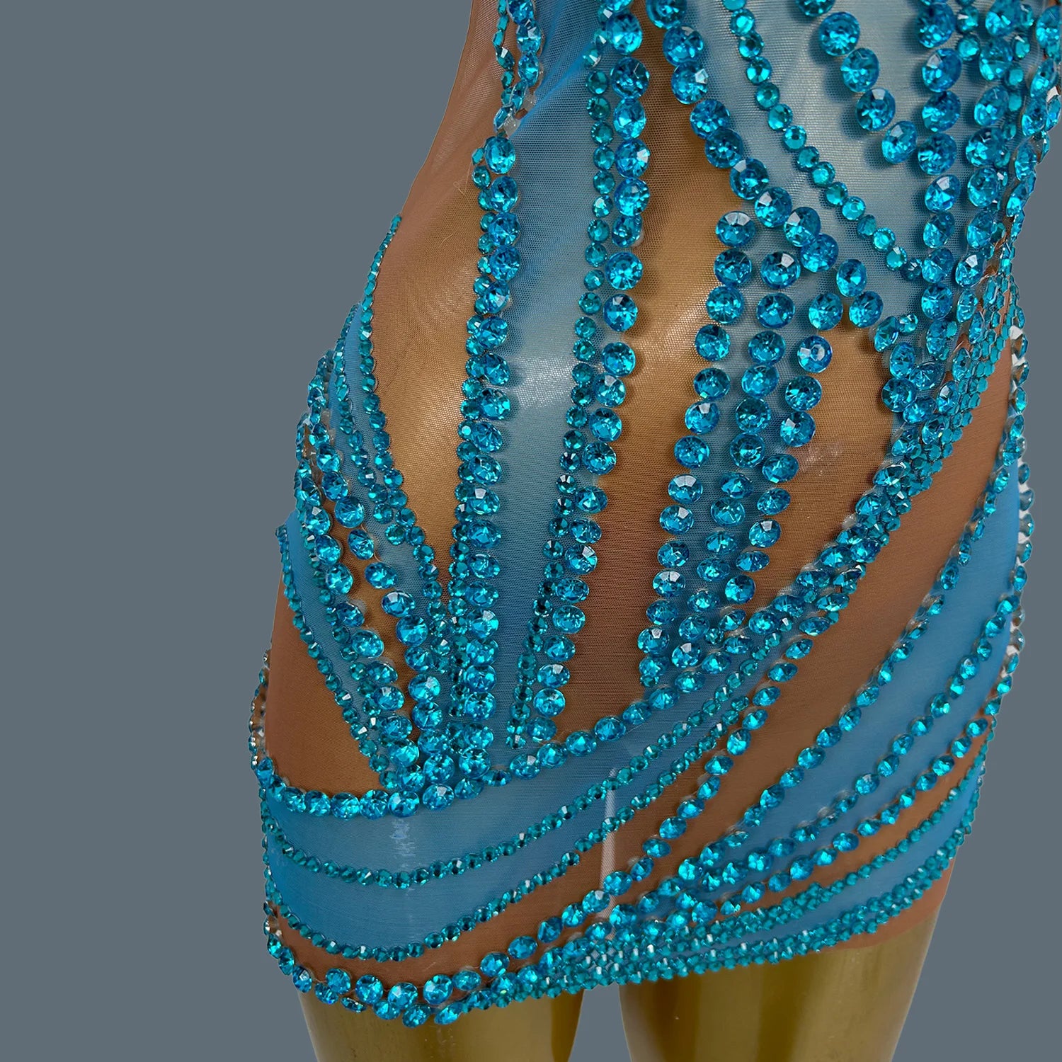 Sparkly Rhinestone Mini Dress Sexy Mesh See Through Party Event Prom Celebrate Birthday Dress Singer Show Wear Liuzhuan