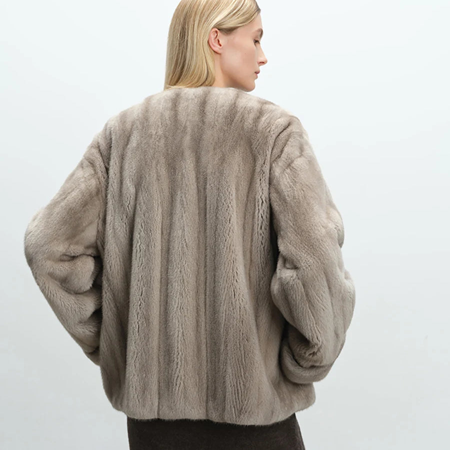 Lautaro Autumn Winter Short Luxury Elegant Thick Warm Soft Brown Faux Mink Fur Coat Women Long Sleeve Modern Chic Fluffy Jacket