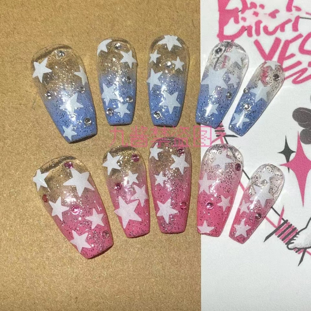 Été plage voyage vacances Hello Kitty conque ongles fille bleu jeunesse travail manuel personnalisable faux ongles fille soeur cadeau