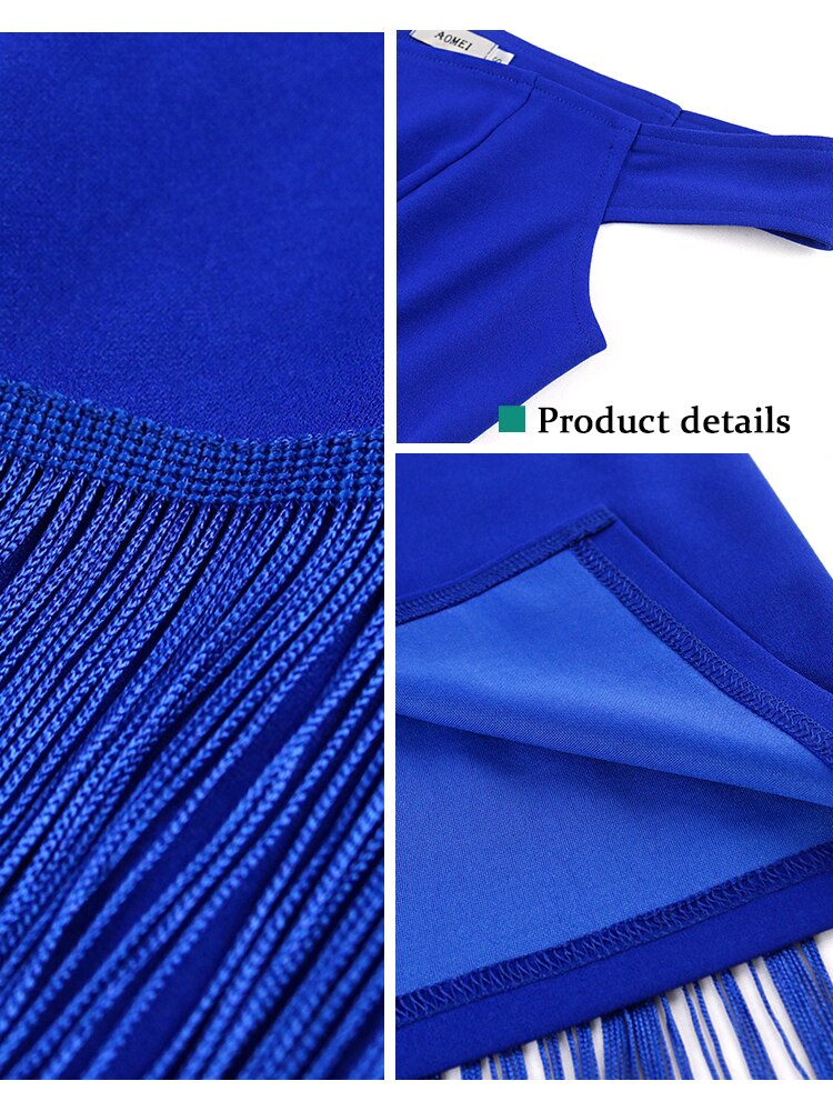 Femmes robes bleu glands frange Sexy fête épaule dénudée sans manches élégant moulante longue Cocktail tenues d'anniversaire célébrer nouveau